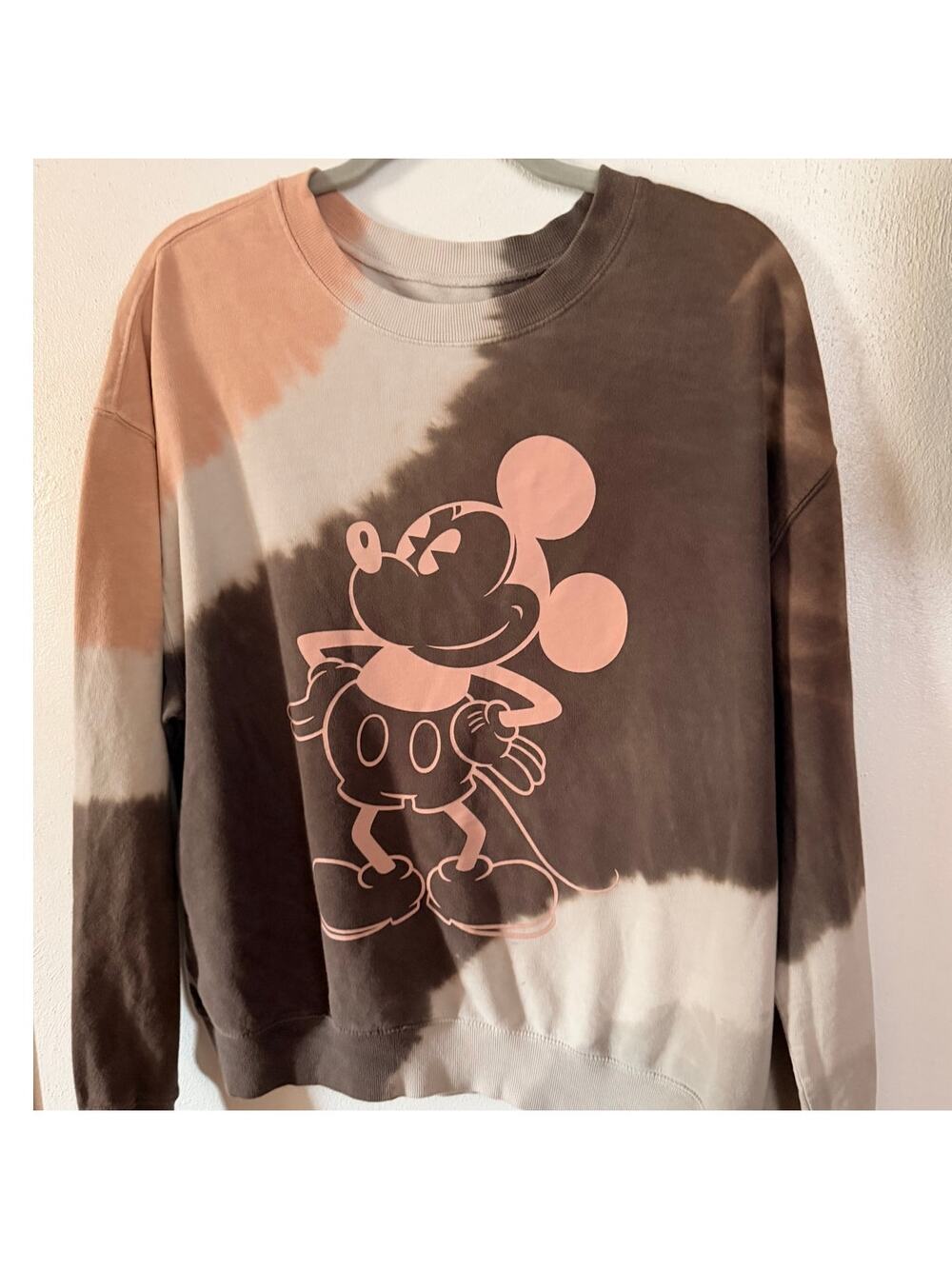 Disney Mickey Mouse Tie Dye Crewneck Sweatshirt Pink Brown XL